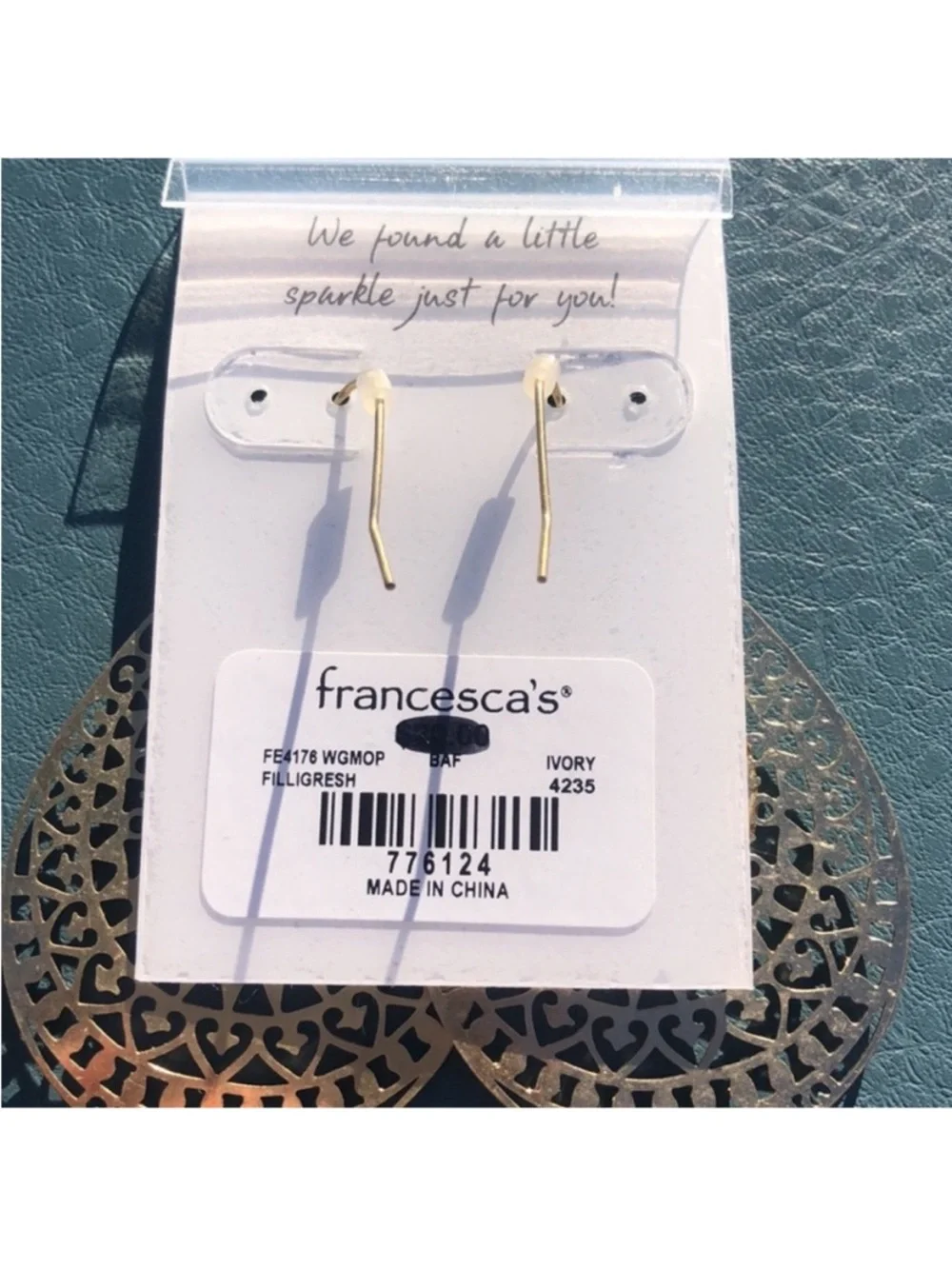 Francesca’s Gold & Ivory Filigree Teardrop Earrings NWT